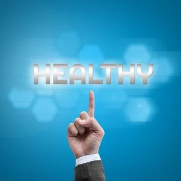 Businessman hand working with modern computer interface as healthy concept Illustrazione stock