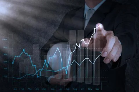 Businessman hand working with new computer interface show building developmen Illustrazione stock