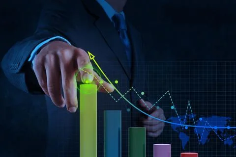 Businessman hand working with virtual chart business on touch screen computer Stock-Illustration