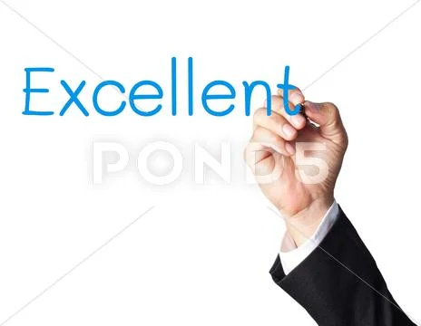 Businessman hand writing excellent on white board Stock Illustration