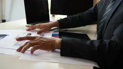 Businessman hands doing analysis planning business project in office Stock Footage 160559962