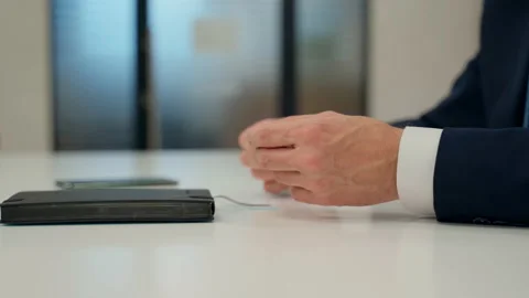 Businessman hands on table close up. Unrecognizable person in suit Stock Footage 162679511