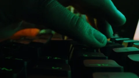 Businessman Hands Typing On Computer Dim Lit Quantum Computing Neural Network Stock Footage 121626847