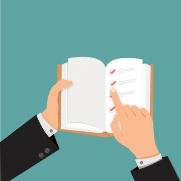 Businessman hands using check list in open book Stock Illustration