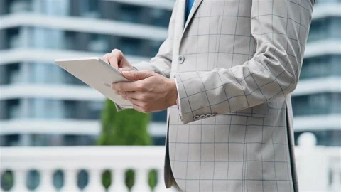 Businessman Hands Using Digital Tablet Computer Video stock 160560300