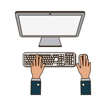 Businessman hands working on computer Stock Illustration