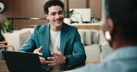 Businessman, handshake or interview with laptop in office for hiring, job Stock Footage 346116720