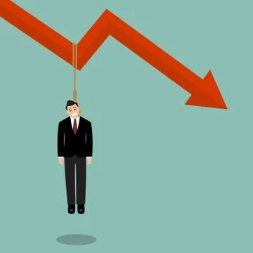 Businessman hang himself on a graph down Stock Illustration