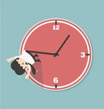 Businessman hangs on an arrow of clock. Stock-Illustration