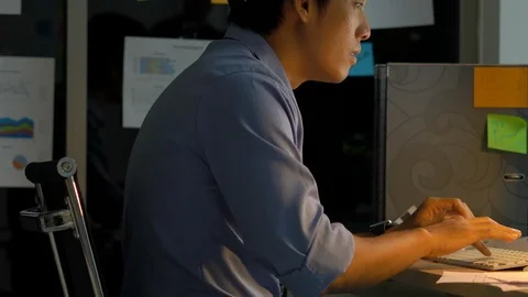 Businessman hard working with desktop computer to late night at office. Stock Footage 109287850