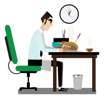 Businessman having dinner on workplace Stock Illustration