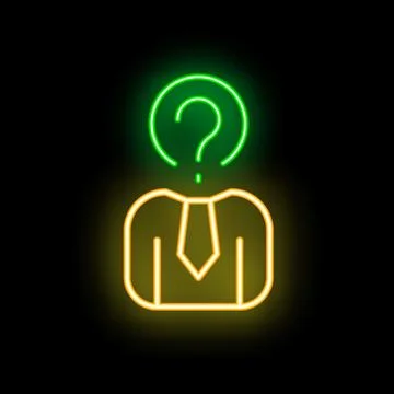 Businessman having question mark instead of head neon sign vector illustratio Stock Illustration
