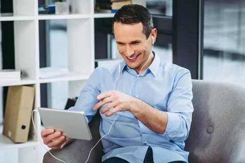 Businessman having videochat Stock Photos