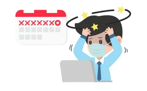 Businessman headache with computer work deadline Stock Illustration