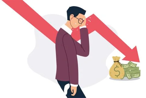 Businessman with headache decrease arrow and money vector design Stock Illustration