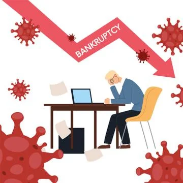 Businessman with headache at desk and decrease arrow vector design Stock Illustration