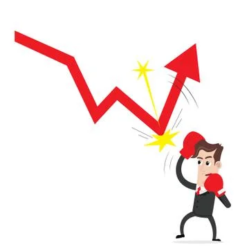 Businessman hitting a decline arrow graph Stock Illustration