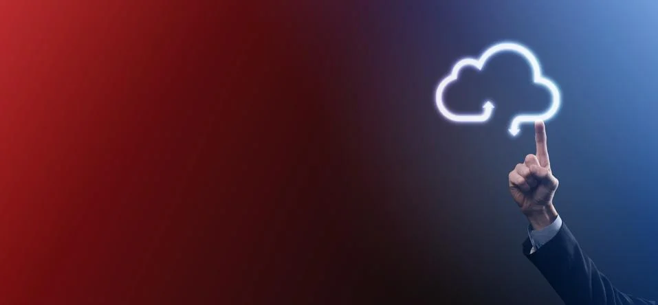 Businessman hold cloud icon.Cloud computing concept - connect smart phone to  Foto stock