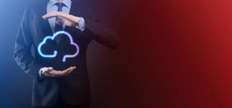 Businessman hold cloud icon.Cloud computing concept - connect smart phone to  Foto stock