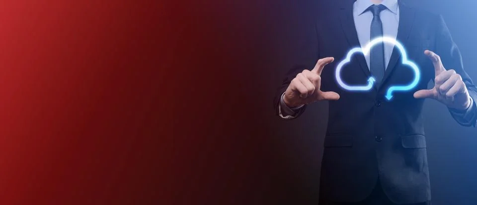 Businessman hold cloud icon.Cloud computing concept - connect smart phone to  스톡 사진