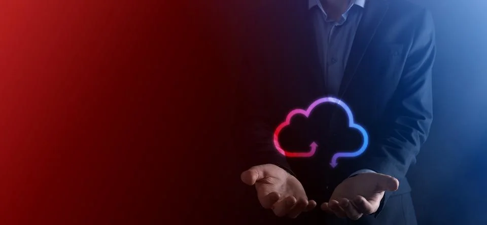 Businessman hold cloud icon.Cloud computing concept - connect smart phone to  Foto stock