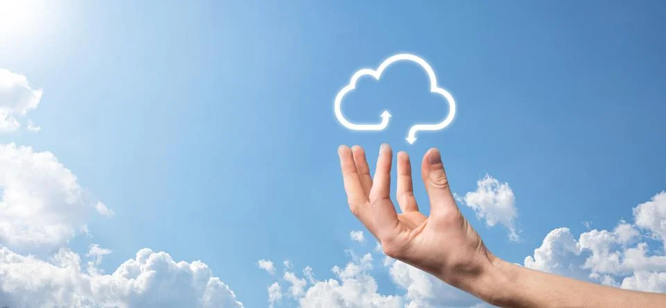 Businessman hold cloud icon.Cloud computing concept - connect smart phone to  Foto stock