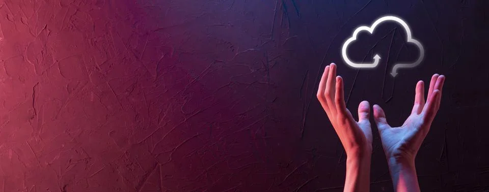 Businessman hold cloud icon.Cloud computing concept - connect smart phone to  Stock Photos