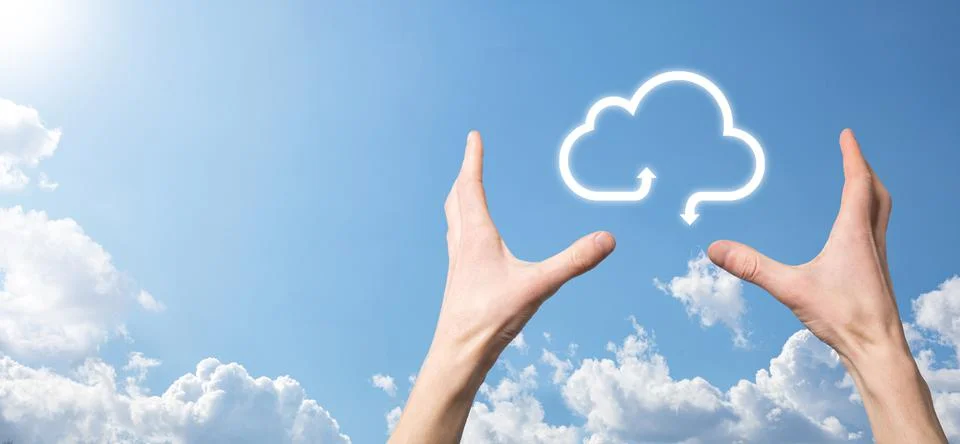 Businessman hold cloud icon.Cloud computing concept - connect smart phone to  Foto stock