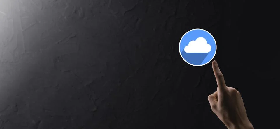 Businessman hold cloud icon.Cloud computing concept - connect smart phone to  스톡 사진