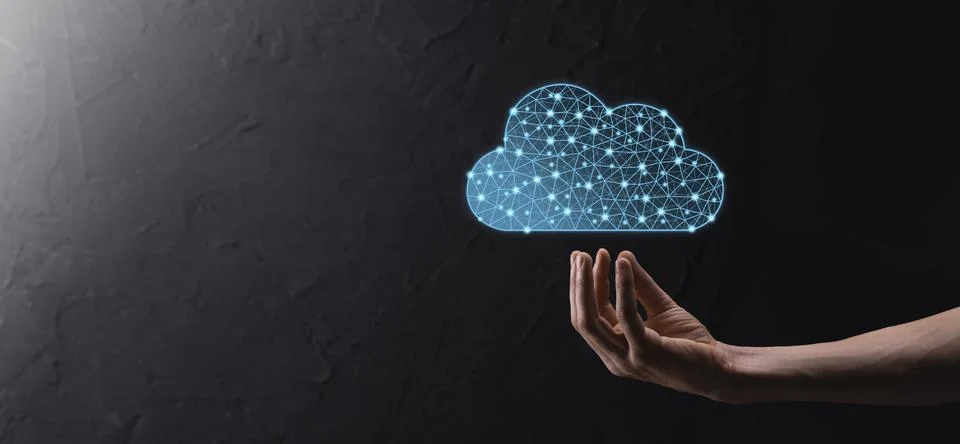 Businessman hold cloud icon.Cloud computing concept - connect smart phone to  Foto stock