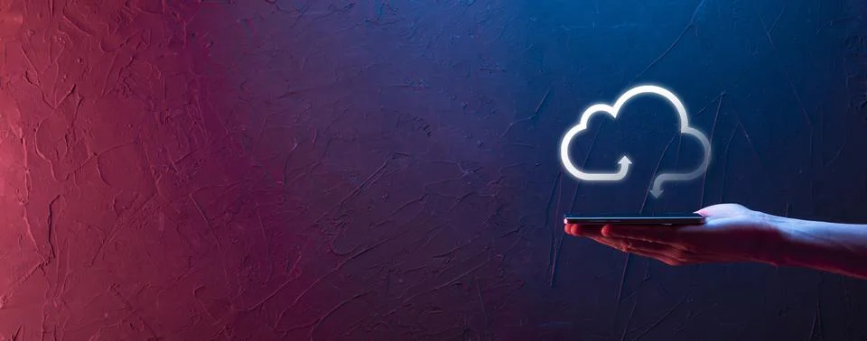 Businessman hold cloud icon.Cloud computing concept - connect smart phone to  Foto stock