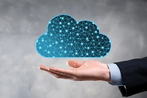 Businessman hold cloud icon.Cloud computing concept - connect smart phone to  Foto stock