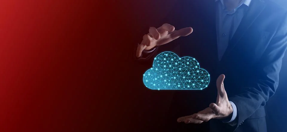 Businessman hold cloud icon.Cloud computing concept - connect smart phone to  Foto stock