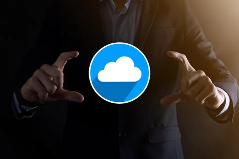 Businessman hold cloud icon.Cloud computing concept - connect smart phone to  Foto stock