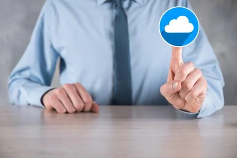 Businessman hold cloud icon.Cloud computing concept - connect smart phone to  Foto stock