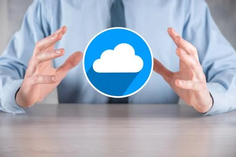 Businessman hold cloud icon.Cloud computing concept - connect smart phone to  Foto stock