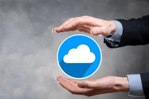 Businessman hold cloud icon.Cloud computing concept - connect smart phone to  Foto stock
