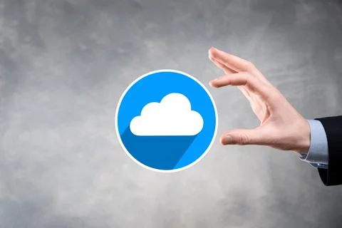 Businessman hold cloud icon.Cloud computing concept - connect smart phone to  스톡 사진