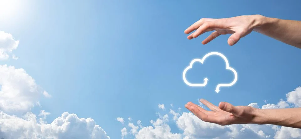 Businessman hold cloud icon.Cloud computing concept - connect smart phone to  Foto stock