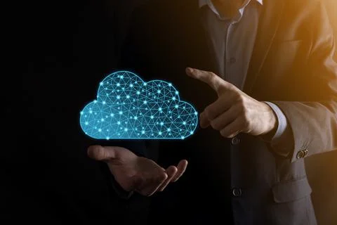 Businessman hold cloud icon.Cloud computing concept - connect smart phone to  Foto stock