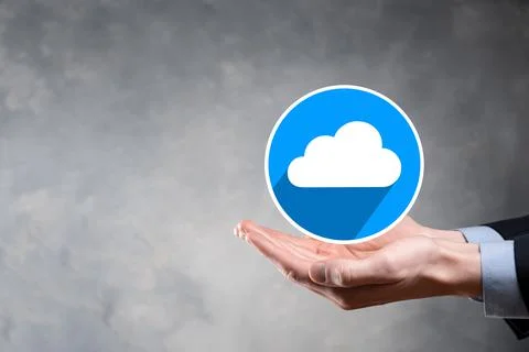 Businessman hold cloud icon.Cloud computing concept - connect smart phone to  Foto stock