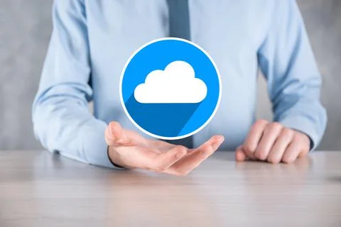 Businessman hold cloud icon.Cloud computing concept - connect smart phone to  스톡 사진