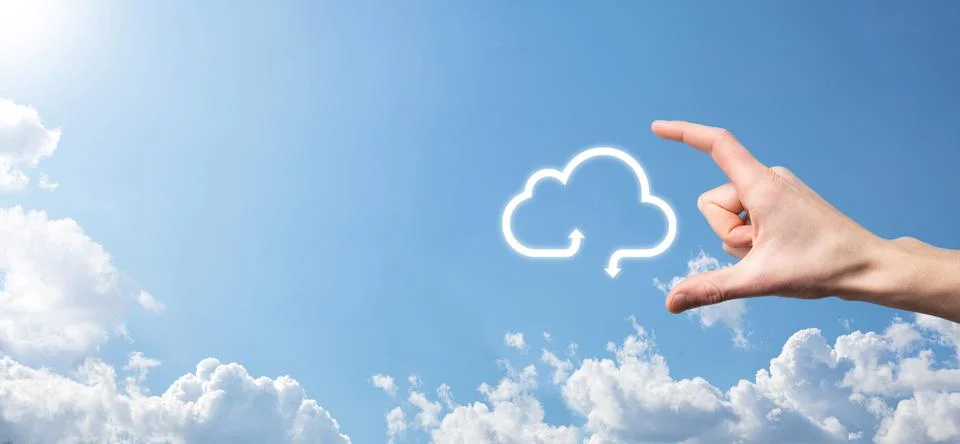 Businessman hold cloud icon.Cloud computing concept - connect smart phone to  Foto stock