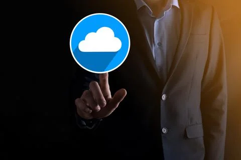 Businessman hold cloud icon.Cloud computing concept - connect smart phone to  Foto stock
