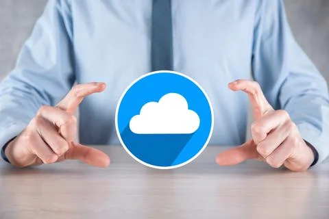Businessman hold cloud icon.Cloud computing concept - connect smart phone to  Foto stock