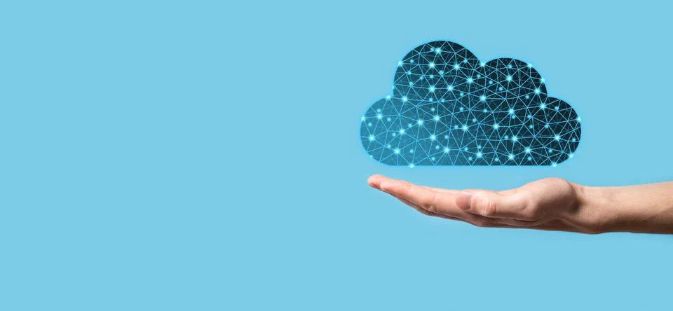 Businessman hold cloud icon.Cloud computing concept - connect smart phone to  Foto stock