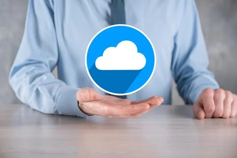 Businessman hold cloud icon.Cloud computing concept - connect smart phone to  Foto stock