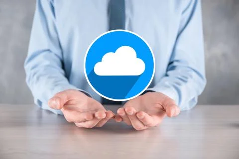 Businessman hold cloud icon.Cloud computing concept - connect smart phone to  Foto stock