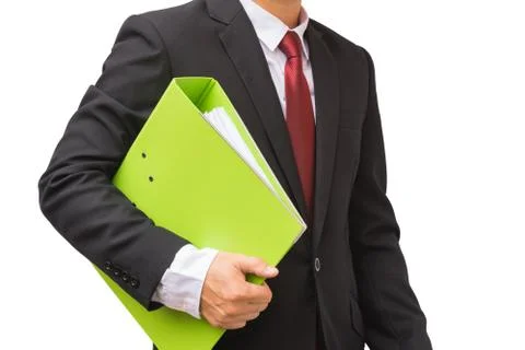 Businessman hold document folder Stock Photos