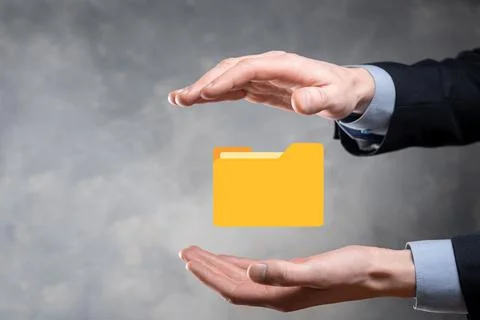 Businessman hold folder icon.Document Management System or DMS setup by IT co 写真素材
